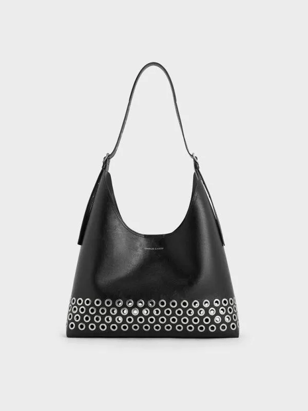 Women Liv Grommet Hobo Bag 8211 Noir CHARLES and KEITH Hobo Bags