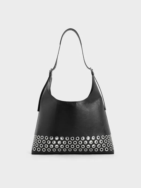 Women Liv Grommet Hobo Bag 8211 Noir CHARLES and KEITH Hobo Bags