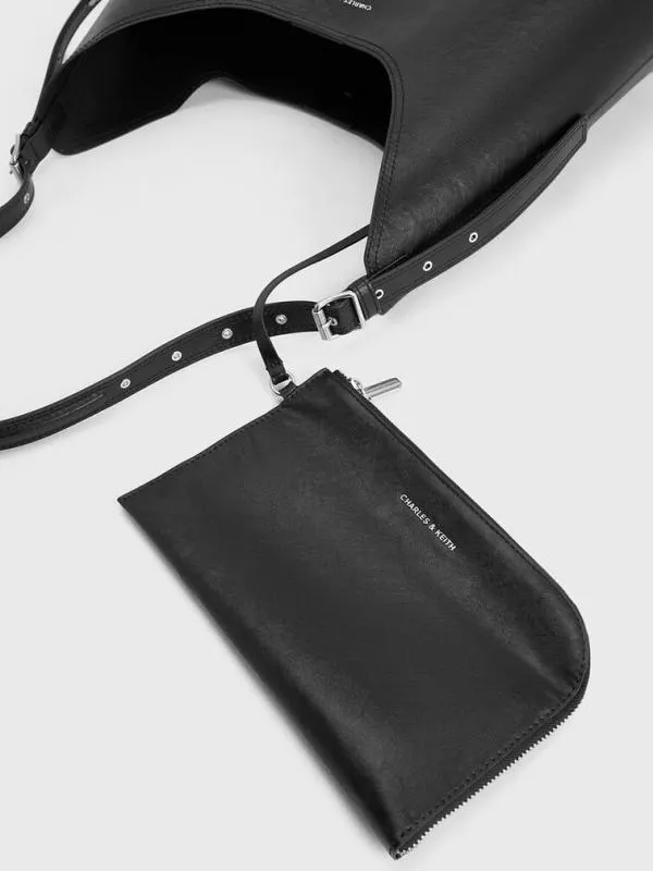 Women Liv Grommet Hobo Bag 8211 Noir CHARLES and KEITH Hobo Bags