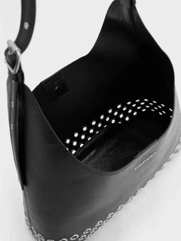 Women Liv Grommet Hobo Bag 8211 Noir CHARLES and KEITH Hobo Bags