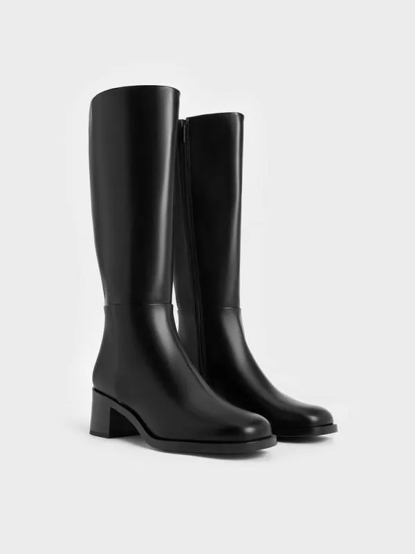 Women Louise BlockHeel KneeHigh Boots 8211 Black CHARLES and KEITH Boots