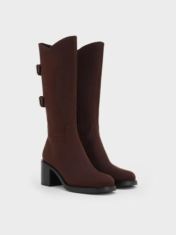 Women Masei Faux Suede GrommetStrap KneeHigh Boots 8211 Dark Brown CHARLES and KEITH Boots