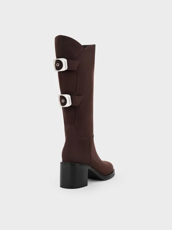 Women Masei Faux Suede GrommetStrap KneeHigh Boots 8211 Dark Brown CHARLES and KEITH Boots