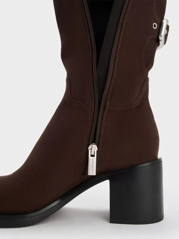 Women Masei Faux Suede GrommetStrap KneeHigh Boots 8211 Dark Brown CHARLES and KEITH Boots