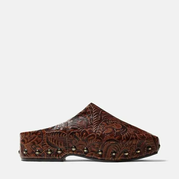 Women MAX Brown Embossed Clergerie Mules