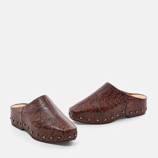 Women MAX Brown Embossed Clergerie Mules