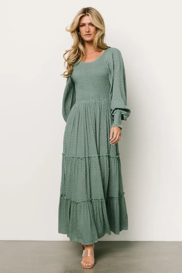 Women Maxi Dresses Baltic Born Bayley Smocked Dotted Maxi Dress Dark Eucalyptus Women Maxi Dresses Baltic Born Bayley Smocked Dotted Maxi Dress Dark Eucalyptus