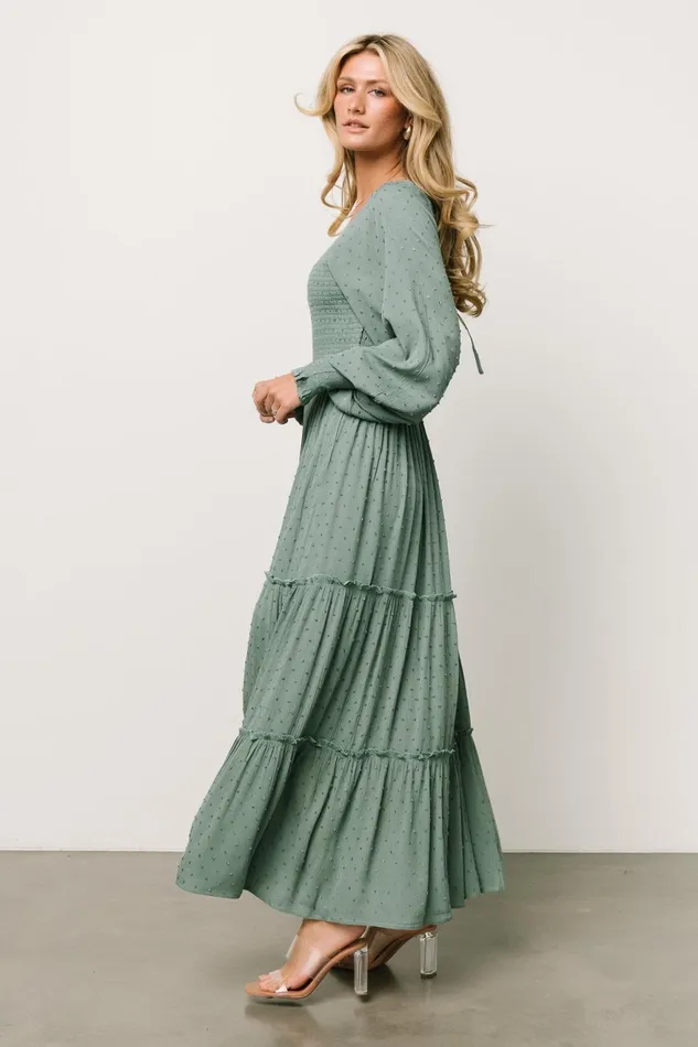 Women Maxi Dresses Baltic Born Bayley Smocked Dotted Maxi Dress Dark Eucalyptus Women Maxi Dresses Baltic Born Bayley Smocked Dotted Maxi Dress Dark Eucalyptus