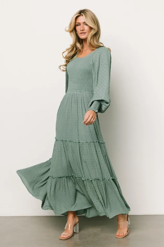 Women Maxi Dresses Baltic Born Bayley Smocked Dotted Maxi Dress Dark Eucalyptus Women Maxi Dresses Baltic Born Bayley Smocked Dotted Maxi Dress Dark Eucalyptus