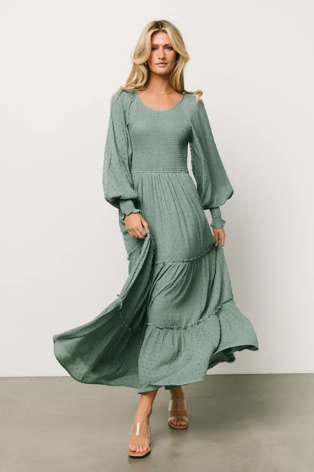 Women Maxi Dresses Baltic Born Bayley Smocked Dotted Maxi Dress Dark Eucalyptus Women Maxi Dresses Baltic Born Bayley Smocked Dotted Maxi Dress Dark Eucalyptus