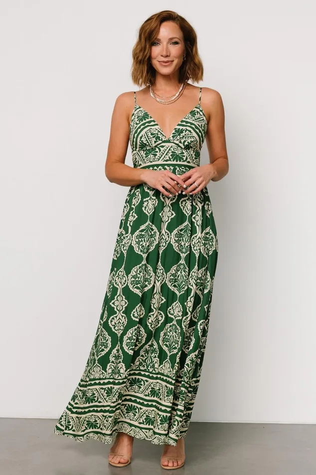Women Maxi Dresses Baltic Born Davinah V Neck Maxi Dress Green Print