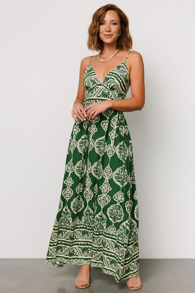 Women Maxi Dresses Baltic Born Davinah V Neck Maxi Dress Green Print