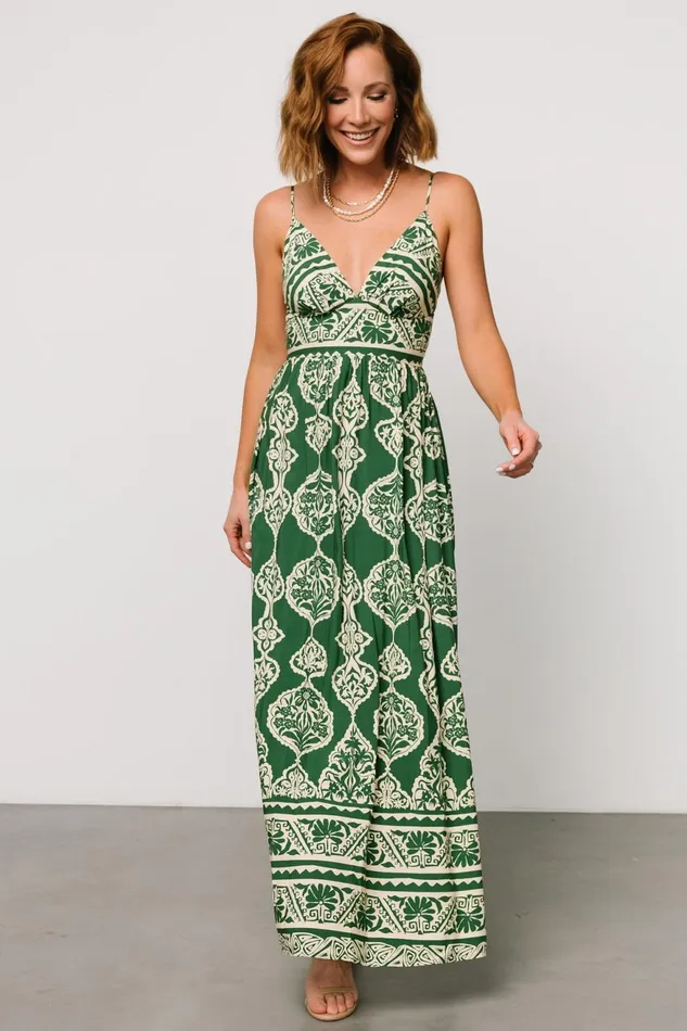 Women Maxi Dresses Baltic Born Davinah V Neck Maxi Dress Green Print