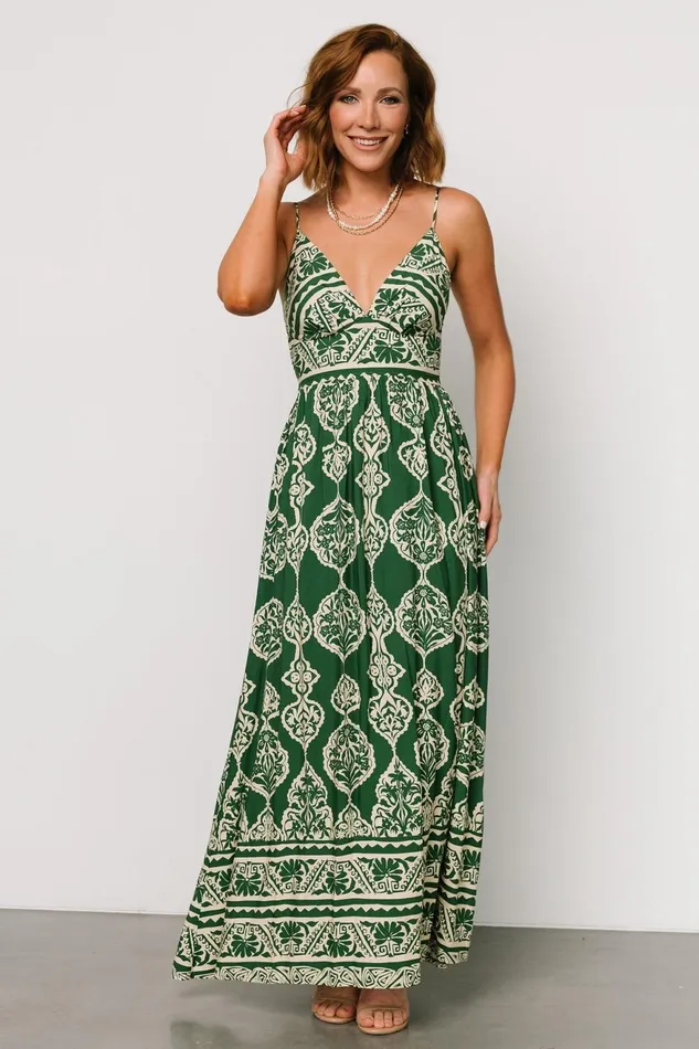 Women Maxi Dresses Baltic Born Davinah V Neck Maxi Dress Green Print