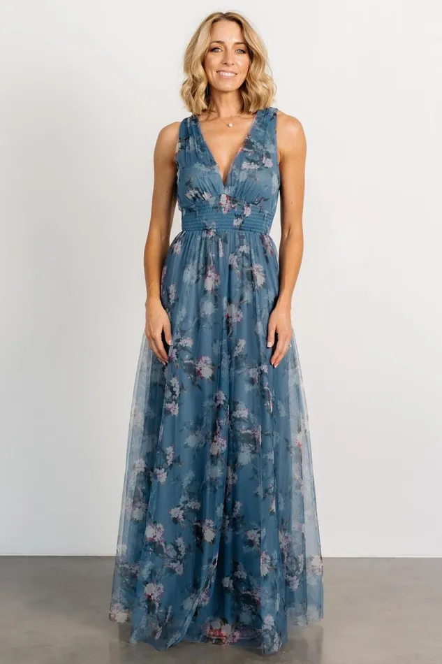 Women Maxi Dresses Baltic Born Kamila Tulle Maxi Dress Blue Multi Floral