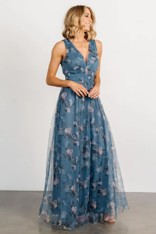 Women Maxi Dresses Baltic Born Kamila Tulle Maxi Dress Blue Multi Floral