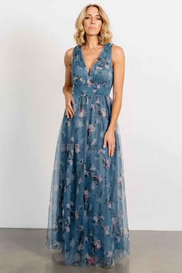 Women Maxi Dresses Baltic Born Kamila Tulle Maxi Dress Blue Multi Floral