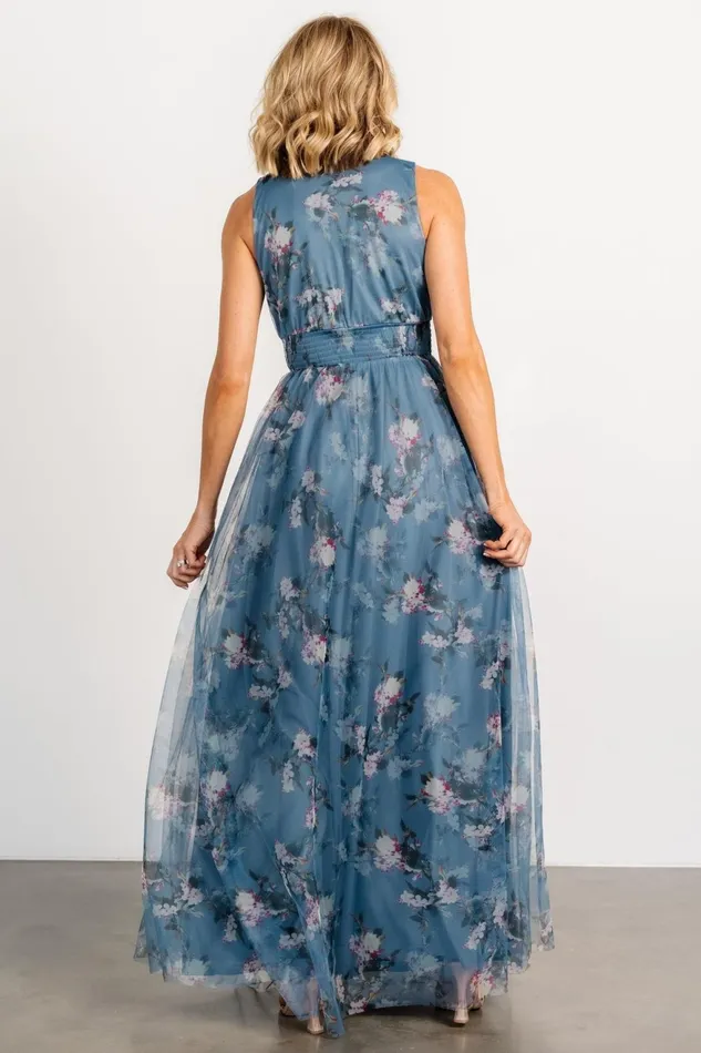 Women Maxi Dresses Baltic Born Kamila Tulle Maxi Dress Blue Multi Floral