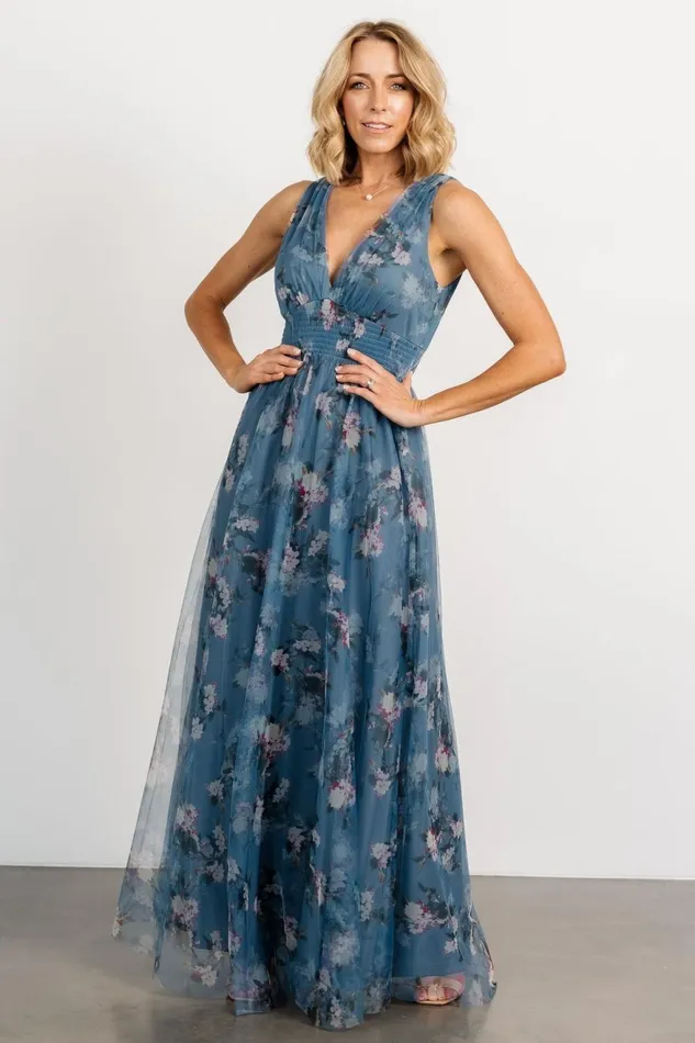 Women Maxi Dresses Baltic Born Kamila Tulle Maxi Dress Blue Multi Floral