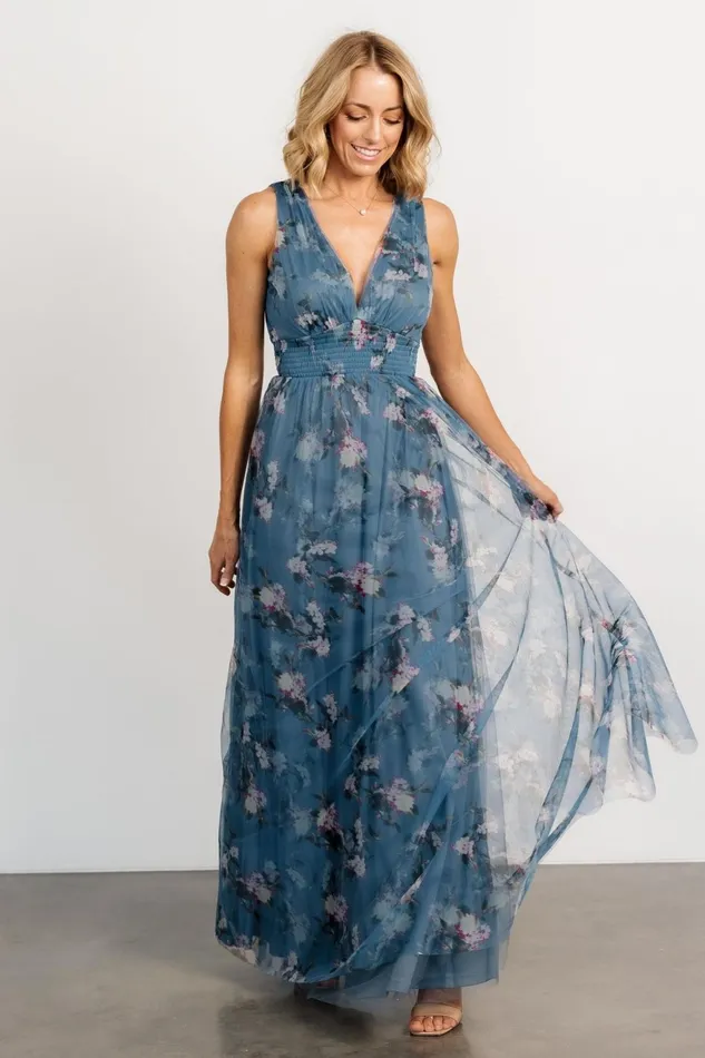 Women Maxi Dresses Baltic Born Kamila Tulle Maxi Dress Blue Multi Floral
