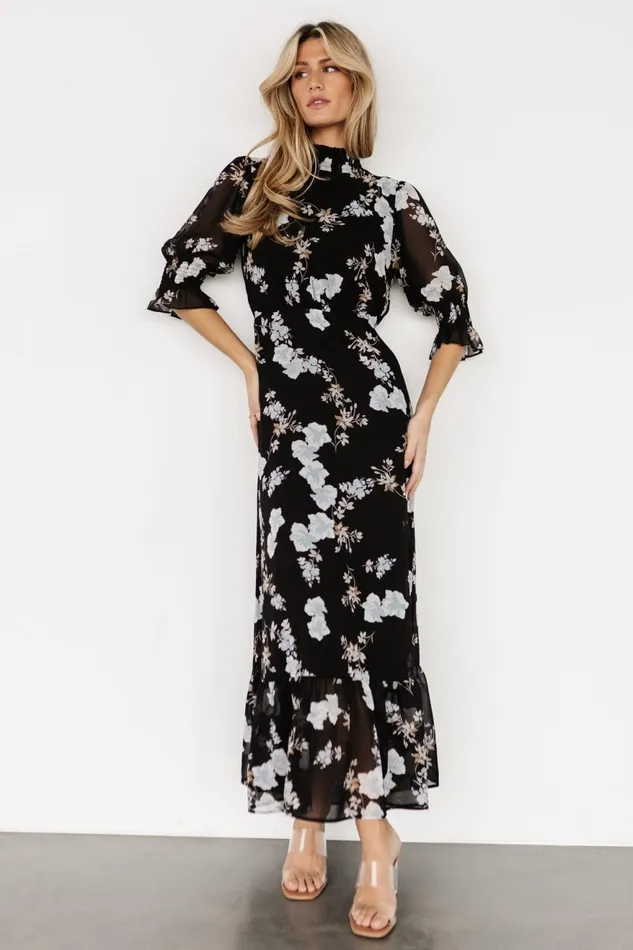 Women Maxi Dresses Baltic Born Marie Mock Neck Maxi Dress Black Floral