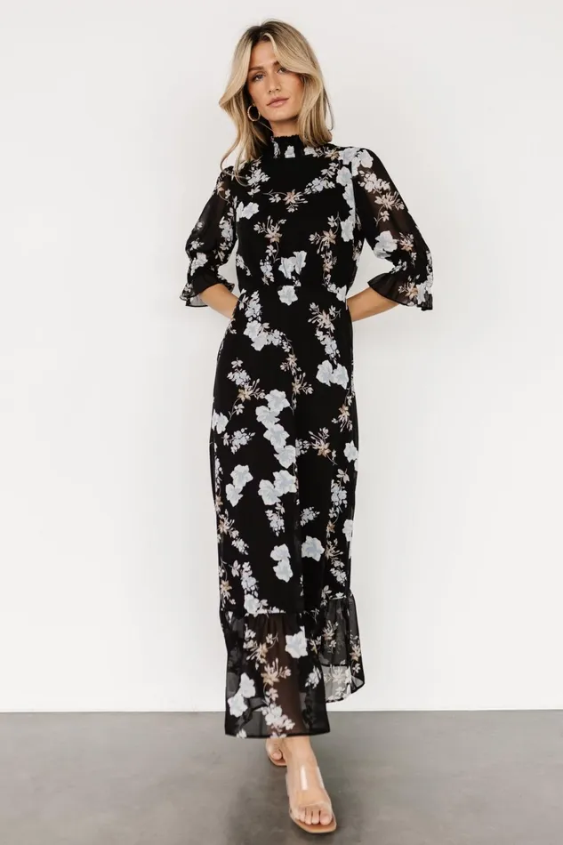 Women Maxi Dresses Baltic Born Marie Mock Neck Maxi Dress Black Floral Women Maxi Dresses Baltic Born Marie Mock Neck Maxi Dress Black Floral