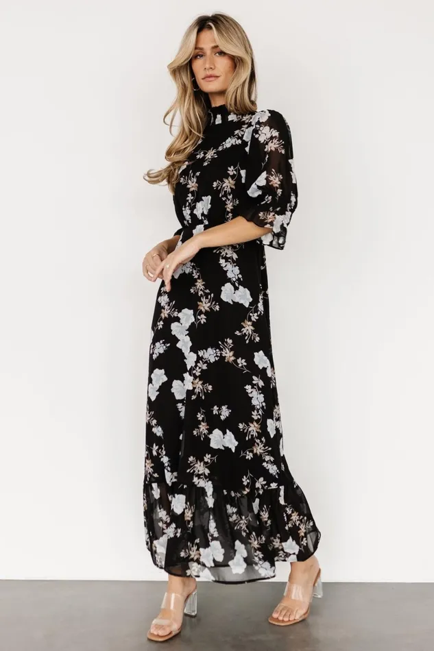 Women Maxi Dresses Baltic Born Marie Mock Neck Maxi Dress Black Floral Women Maxi Dresses Baltic Born Marie Mock Neck Maxi Dress Black Floral