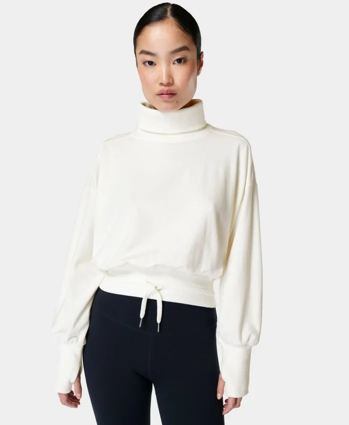Women Melody Luxe Fleece Pullover Lily White Sweaty Betty Jumpers Hoodies