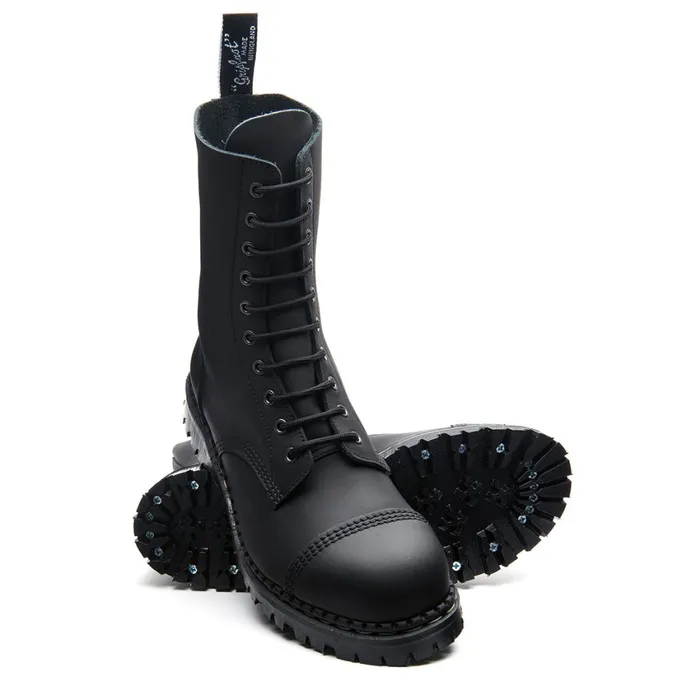 WomenMen Solovair Steel Toe Boots Black Greasy 10 Eye Steel Toe Derby Boot