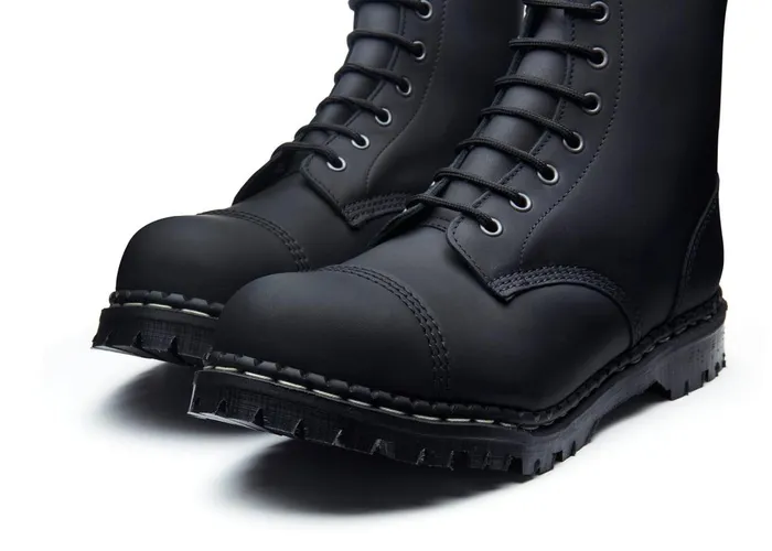 WomenMen Solovair Steel Toe Boots Black Greasy 10 Eye Steel Toe Derby Boot