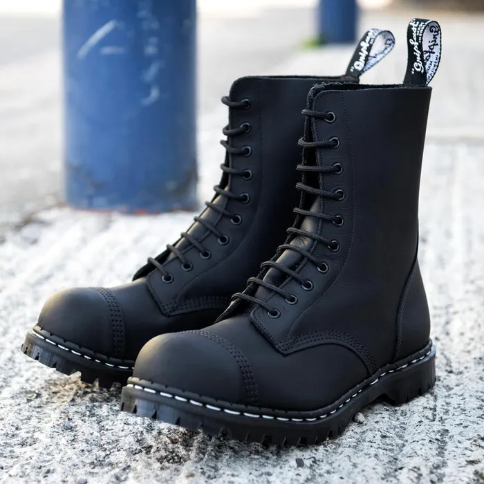 WomenMen Solovair Steel Toe Boots Black Greasy 10 Eye Steel Toe Derby Boot