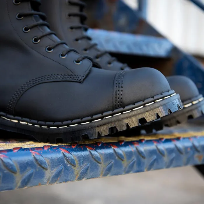 WomenMen Solovair Steel Toe Boots Black Greasy 10 Eye Steel Toe Derby Boot