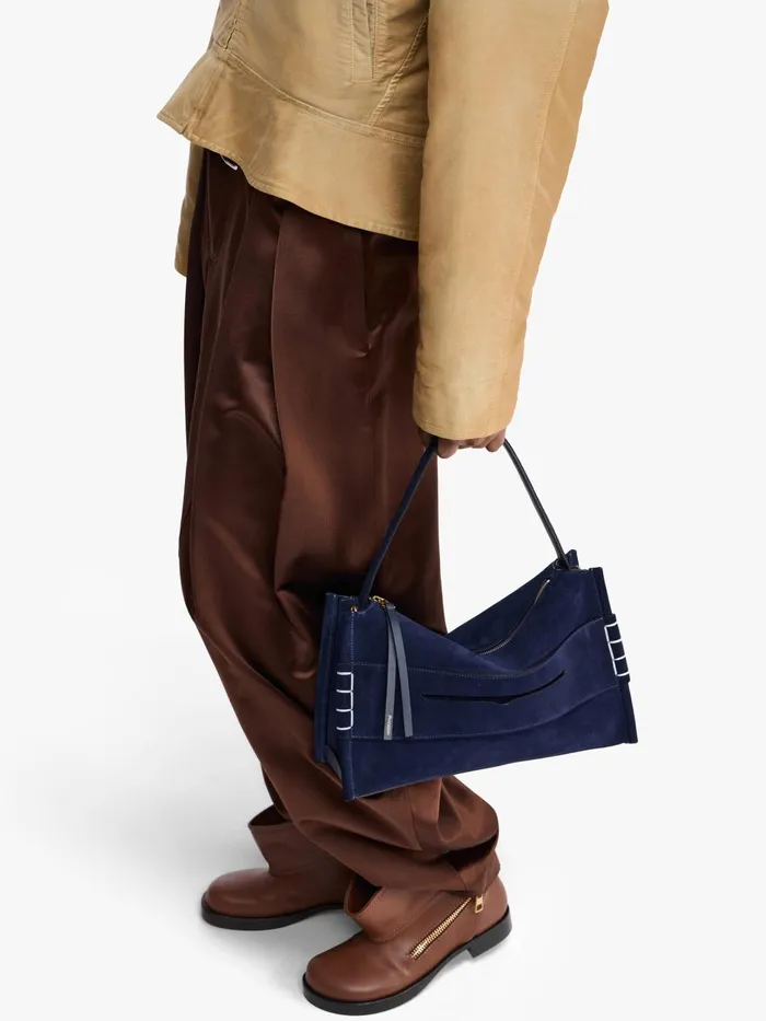 WomenMen Top Handle Bags JW Anderson MEDIUM LOAFER BAG 8211 SUEDE SHOULDER BAG Navy