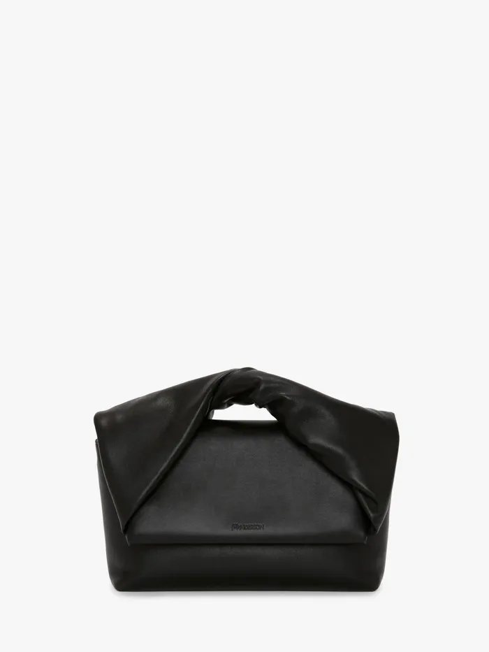 WomenMen Twister Bag JW Anderson LARGE TWISTER 8211 LEATHER TOP HANDLE BAG Black