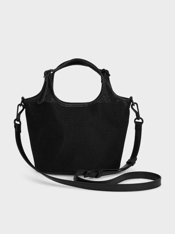 Women Mesh SequinFlower Tote Bag 8211 Jet Black CHARLES and KEITH Bucket Bags