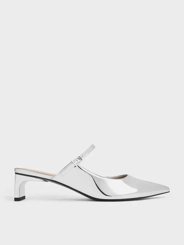 Women Metallic Blade Heel Mules 8211 Silver CHARLES and KEITH Mules