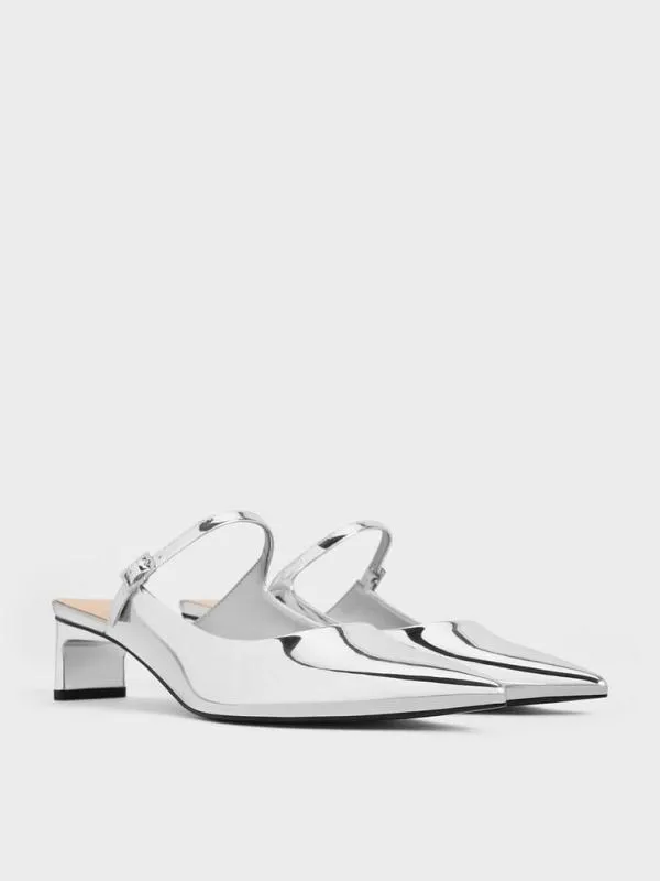 Women Metallic Blade Heel Mules 8211 Silver CHARLES and KEITH Mules