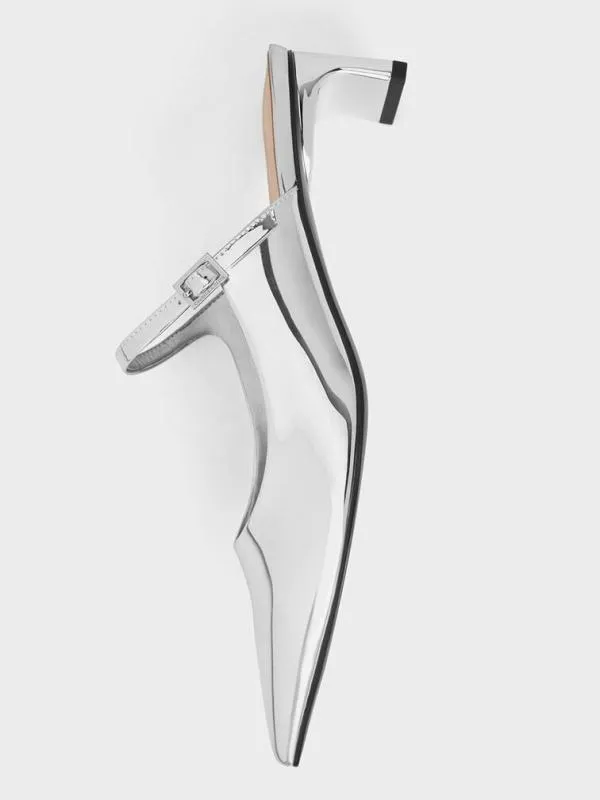 Women Metallic Blade Heel Mules 8211 Silver CHARLES and KEITH Mules