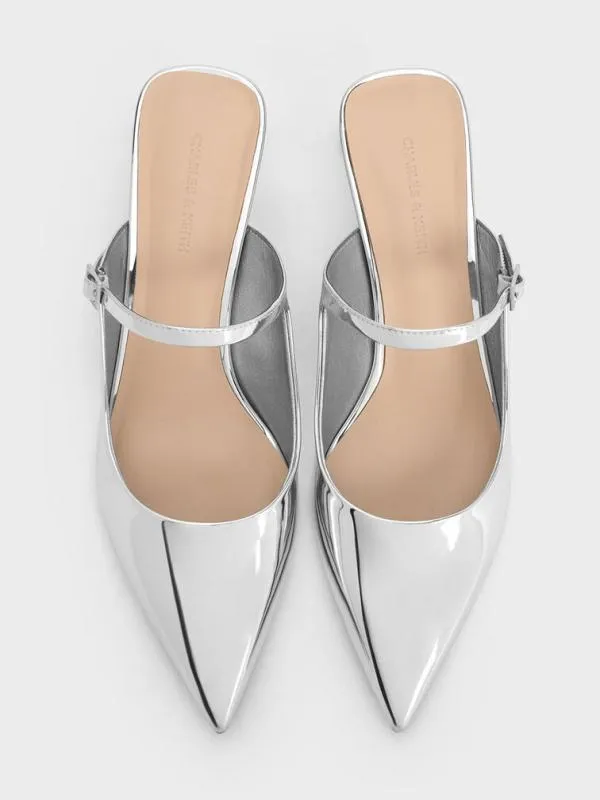 Women Metallic Blade Heel Mules 8211 Silver CHARLES and KEITH Mules