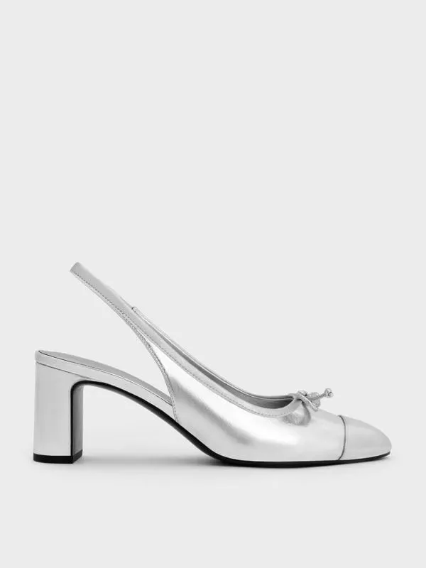 Women Metallic Bow CapToe Slingback Pumps 8211 Silver CHARLES and KEITH Heels Women Metallic Bow CapToe Slingback Pumps 8211 Silver CHARLES and KEITH Heels