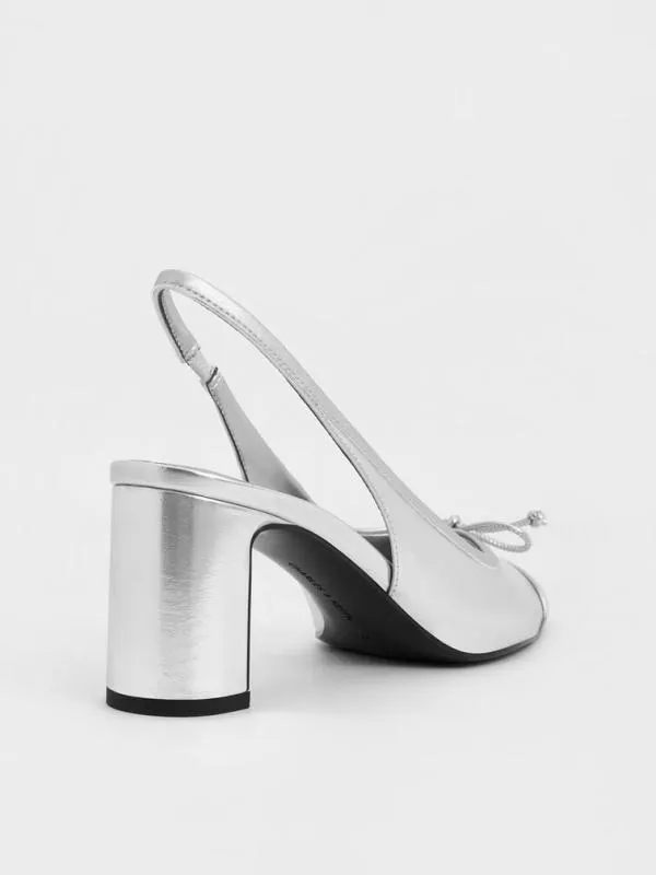 Women Metallic Bow CapToe Slingback Pumps 8211 Silver CHARLES and KEITH Heels