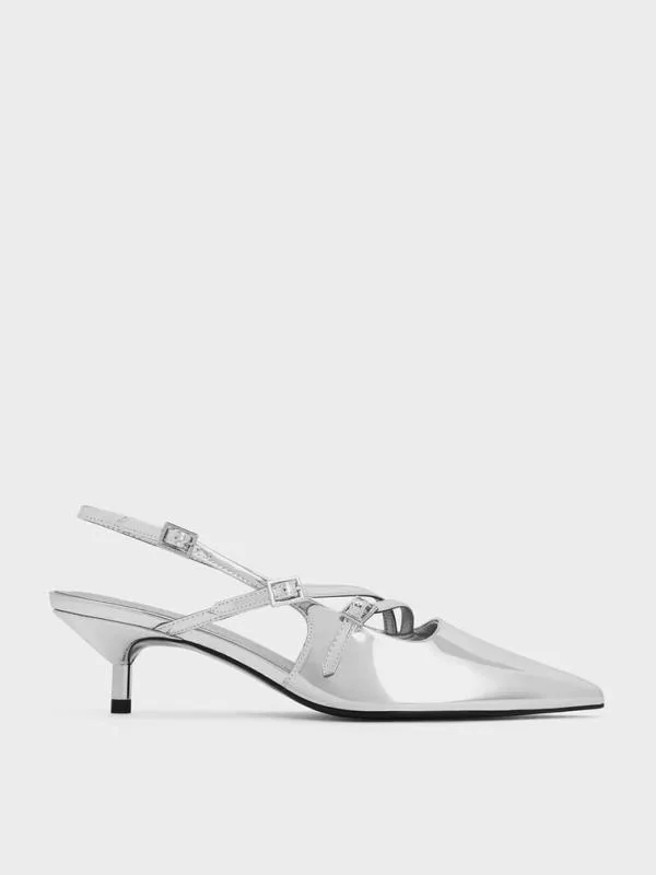 Women Metallic BuckleStrap Kitten Heel Slingback Pumps 8211 Silver CHARLES and KEITH Heels Women Metallic BuckleStrap Kitten Heel Slingback Pumps 8211 Silver CHARLES and KEITH Heels