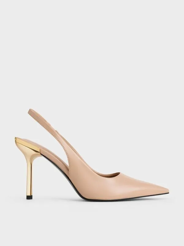 Women MetallicHeel PointedToe Slingback Pumps 8211 Nude CHARLES and KEITH Pumps Women MetallicHeel PointedToe Slingback Pumps 8211 Nude CHARLES and KEITH Pumps
