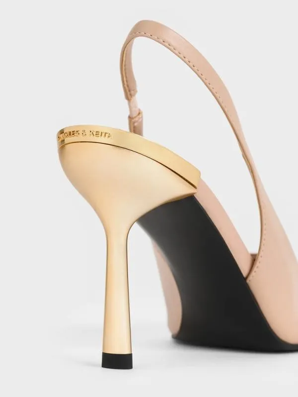 Women MetallicHeel PointedToe Slingback Pumps 8211 Nude CHARLES and KEITH Pumps