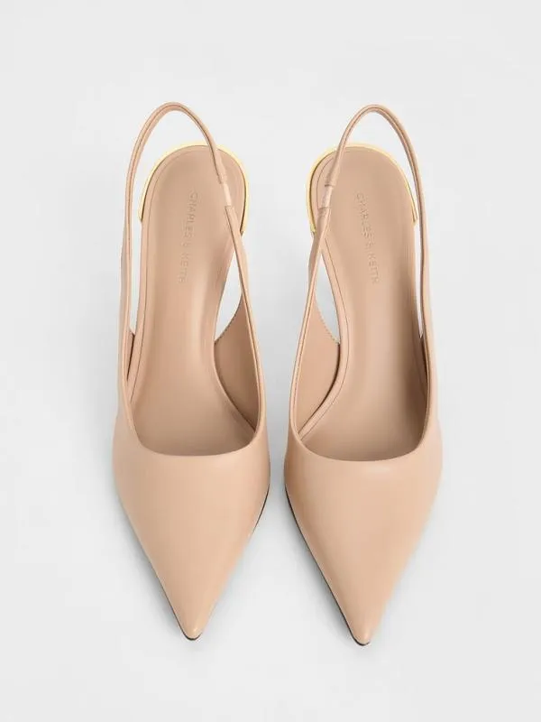 Women MetallicHeel PointedToe Slingback Pumps 8211 Nude CHARLES and KEITH Pumps