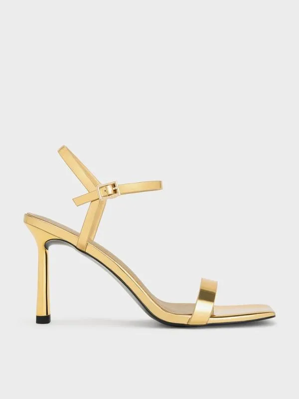 Women Metallic SquareToe AnkleStrap Heeled Sandals 8211 Gold CHARLES and KEITH Heels Women Metallic SquareToe AnkleStrap Heeled Sandals 8211 Gold CHARLES and KEITH Heels