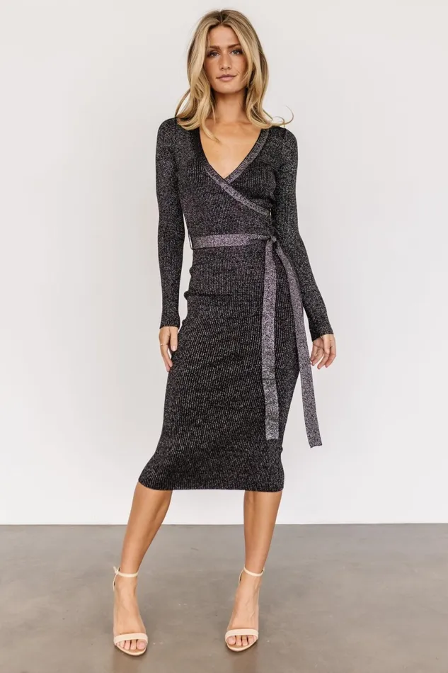 Women Midi Dresses Baltic Born Nancy Ribbed Shimmer Midi Dress Black