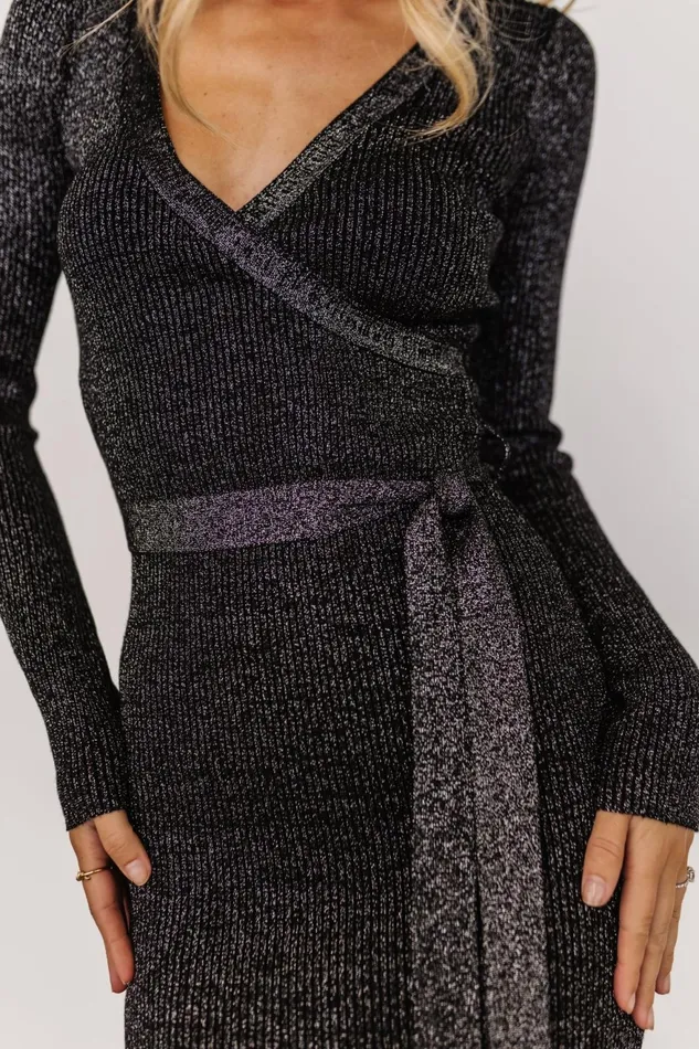 Women Midi Dresses Baltic Born Nancy Ribbed Shimmer Midi Dress Black Women Midi Dresses Baltic Born Nancy Ribbed Shimmer Midi Dress Black