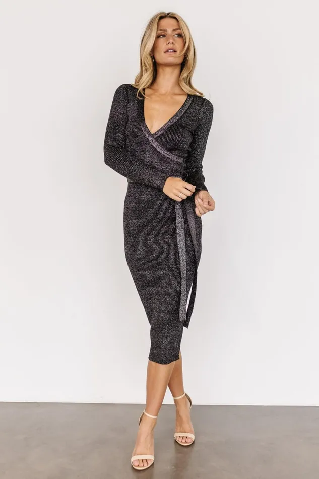 Women Midi Dresses Baltic Born Nancy Ribbed Shimmer Midi Dress Black Women Midi Dresses Baltic Born Nancy Ribbed Shimmer Midi Dress Black