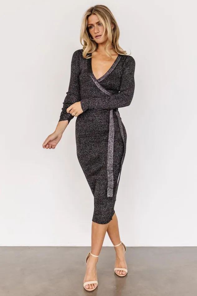 Women Midi Dresses Baltic Born Nancy Ribbed Shimmer Midi Dress Black Women Midi Dresses Baltic Born Nancy Ribbed Shimmer Midi Dress Black